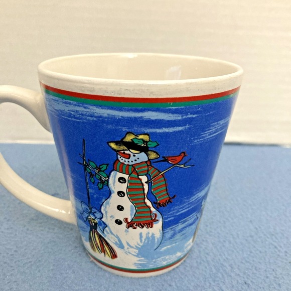 Unmarked Snowman with Bow Broom and Red Bird Coffee Mug with Handle (Winter) - Picture 4 of 10